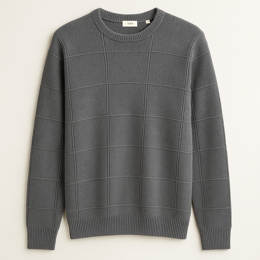 ✨EUC ARROW Men’s Crew Sweater Window pane 100% Cotton Grey Pullover SZ M